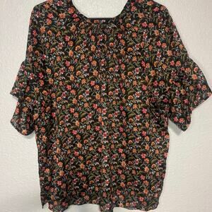 🍂 LOFT Women's Blouse Top Floral Black Career Work Casual Fall attire LARGE🍂